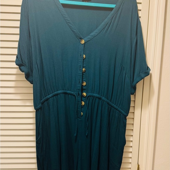 Torrid Teal Button-Down Romper - Picture 2 of 3